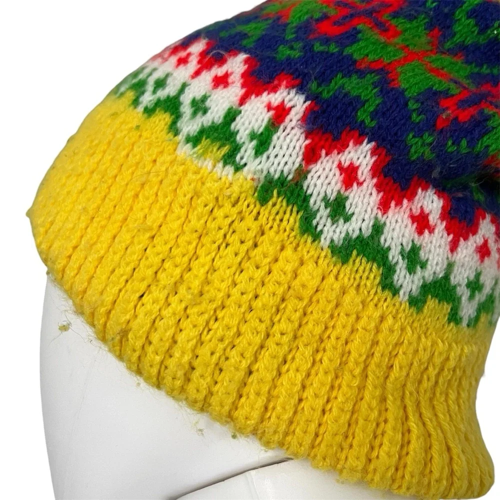 Vintage Wigwam Beanie Toque Multicolor Knit Pom Pom Colorful Winter Outdoor - Picture 3 of 4